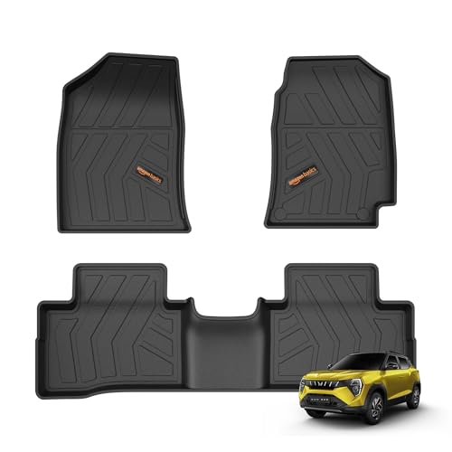 Image of Amazon Basics - 5D Car Floor Mats for Mahindra XUV 3XO Manual (Apr 2024-Present) | Black | All-Weather Protection | Custom Fit| TPE