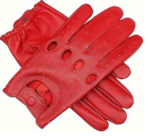 Genuine Leather Driving Gloves for Men (Red, Medium)