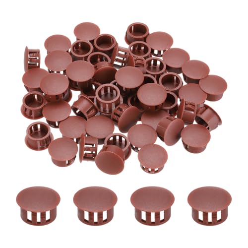Image of MECCANIXITY 64PCS 17mm(11 /16 inch) Red Brown Plastic Hole Plugs, Flush Type Panel Hole Plugs Insert End Caps for Locking Hole Tubes Furniture Cabinet
