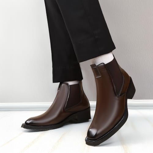 Image of Men's 2 Inch Heel Height Increasing Faux Leather Material With Casual Formal Slipon Chelsea Boot.