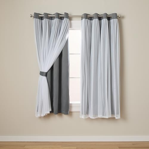 Image of TOWN & COUNTRY LUXE Talia Double Layer Indoor Curtains, Sheer and Room Darkening Blackout, Grommet Top, Energy Efficient, 2-Pack Set, 52 inchx63 inch, Black Pearl