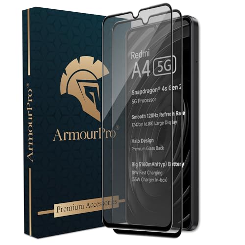 Image of ArmourPro Military Grade Matte Anti-Glare Tempered Glass Screen Protector for Redmi A4, A5, 14C and Poco M7 (6.88 Inch) With Installation Kit | Edge-to-Edge Protector Coverage | Black (Pack of 2)