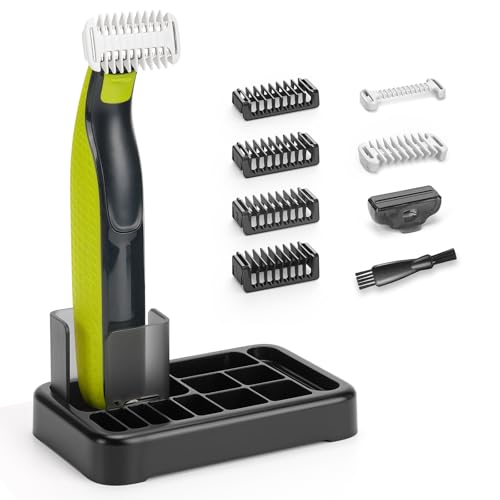 Guide Combs & Shaver Stand Kit for O Blade QP2724/QP2834/QP25XX/QP26XX/QP65XX/QP66XX OBlade Pro0/3mm Body Comb & 1/2/3/5mm Bi-Directional Guides Replacement for Face Hair Clippers & Beard Trim 9PC