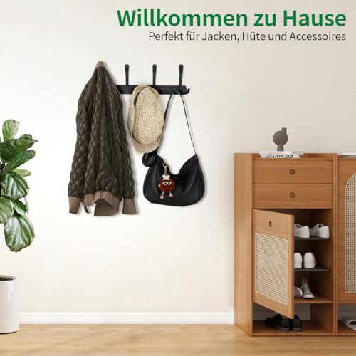 Sevenpers Garderobenhaken 3-in-1– Kleiderhaken Metall Schwarz mit 12 Haken – Garderobenleiste für Jacken, Mäntel, Taschen, Hüte, Schlüssel – Hakenleiste Wandgarderobe für Garderobe, Flur, Bad