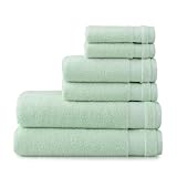 Martha Stewart 100% Cotton Bath Towels Set of 6 Piece, 2 Bath Towels, 2 Hand Towels, 2 Washcloths, Quick Dry Towels, Soft & Absorbent, Bathroom Essentials, Towel Sets for College Dorm, Mint Green