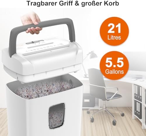 Bild 4 - Bonsaii Aktenvernichter P4, 12-Blatt Kreuzschnitt, 21 L, Shredder Kreditkarten/CDs/Klammern, Geeignet für Büro und Heimgebrauch, C243-A
