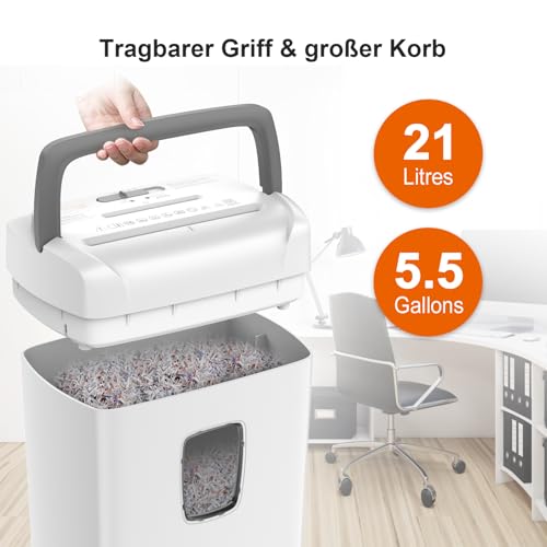 Bonsaii Aktenvernichter P4, 12-Blatt Kreuzschnitt, 21 L, Shredder Kreditkarten/CDs/Klammern, Geeignet für Büro und Heimgebrauch, C243-A