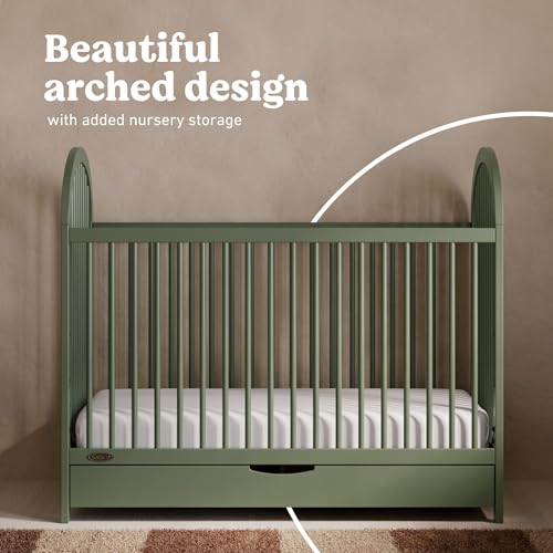 Image of Graco Olivia 3-in-1 Convertible Crib with Drawer - Converts from Baby Crib to Toddler Bed and Daybed, GREENGUARD Gold Certified, Baby Safety Alliance Verified, Easy Assembly (Olive)