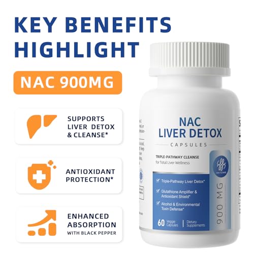 Image of NAC Supplement 900mg, Liver Cleanse Detox & Repair, Liver Support, 60 Count | N-Acetyl Cysteine with Milk Thistle, Turmeric, Dandelion & Artichoke for Antioxidant Defense, Detox Support & Immune Support