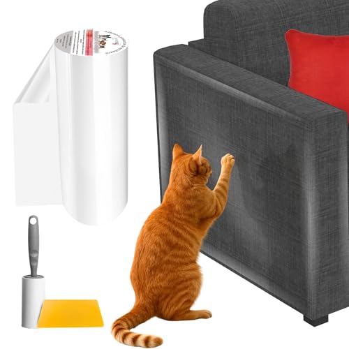 Protector Sofa Gatos Arañazo 40 cm x 5 m - Plástico Antiarañazos Adhesivo, Protege Sofás, Sillones y Puertas de Arañazos de Gato o Perro - Transparente y Fácil de Instalar