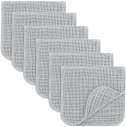 Image of Comfy Cubs Muslin Burp Cloths 20 inch x 10 inch, Pack of 6 - Large, 6-Layer, Ultra Absorbent 100% Cotton for Baby Drool and Messes - Soft, Safe & Gentle Baby Burp Cloths Set for Boys & Girls - Heather Blue