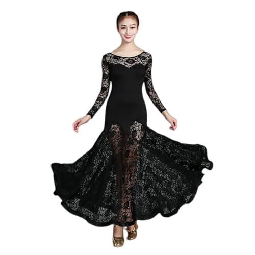 Robe de danse moderne en dentelle avec jupe évasée fluide pour entraînement de valse