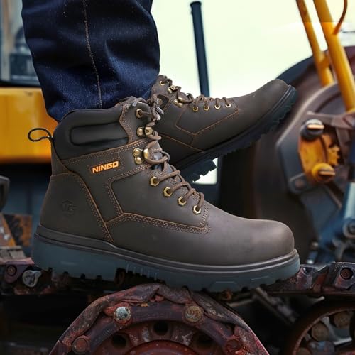 Image of NINGO Work Boots for Men, Steel Toe Waterproof Boots with Puncture Proof, Oil & Slip Resistant, Comfortable Mens Construction Boot with EH Protection, Leather Shoes for Industrial