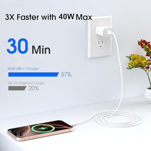 Image of USB C Charger Block,2-Pack 40W Type C Chagrer Fast Charging with 4FT&6FT Fast Charging Cable Compatible with i Phone 17 /17 Plus /17 Pro /17 Pro Max /16 /16 Plus /16 Pro /16 Pro Max /15 /15 Pro Max