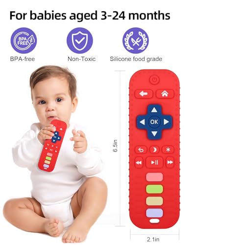 Image of Chuya Remote Teethers Silicone Baby Teething Toys, TV Remote Teether Toy Red