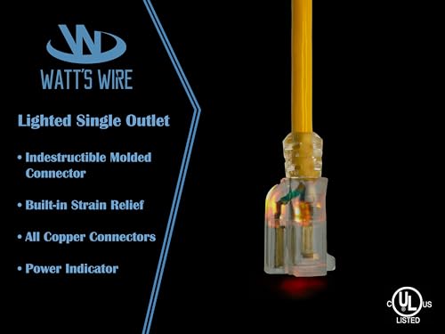 Watt'S Wire WW-12S010Y 10 Ft - 12 Gauge Heavy Duty Extension Cord thumb #2