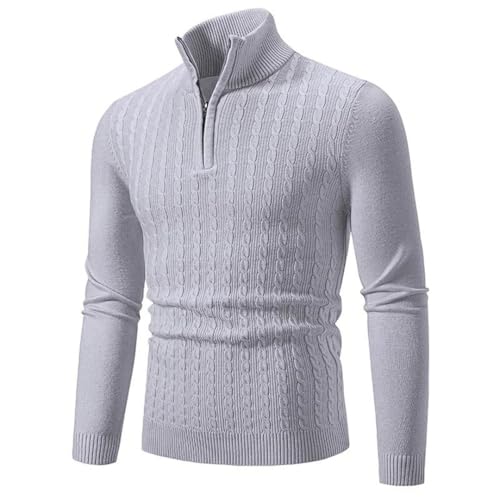 Men's Half Zipper Pullovers Solid Color Mock Neck Knitted Sweater Slim Fit Warm Sweaters2