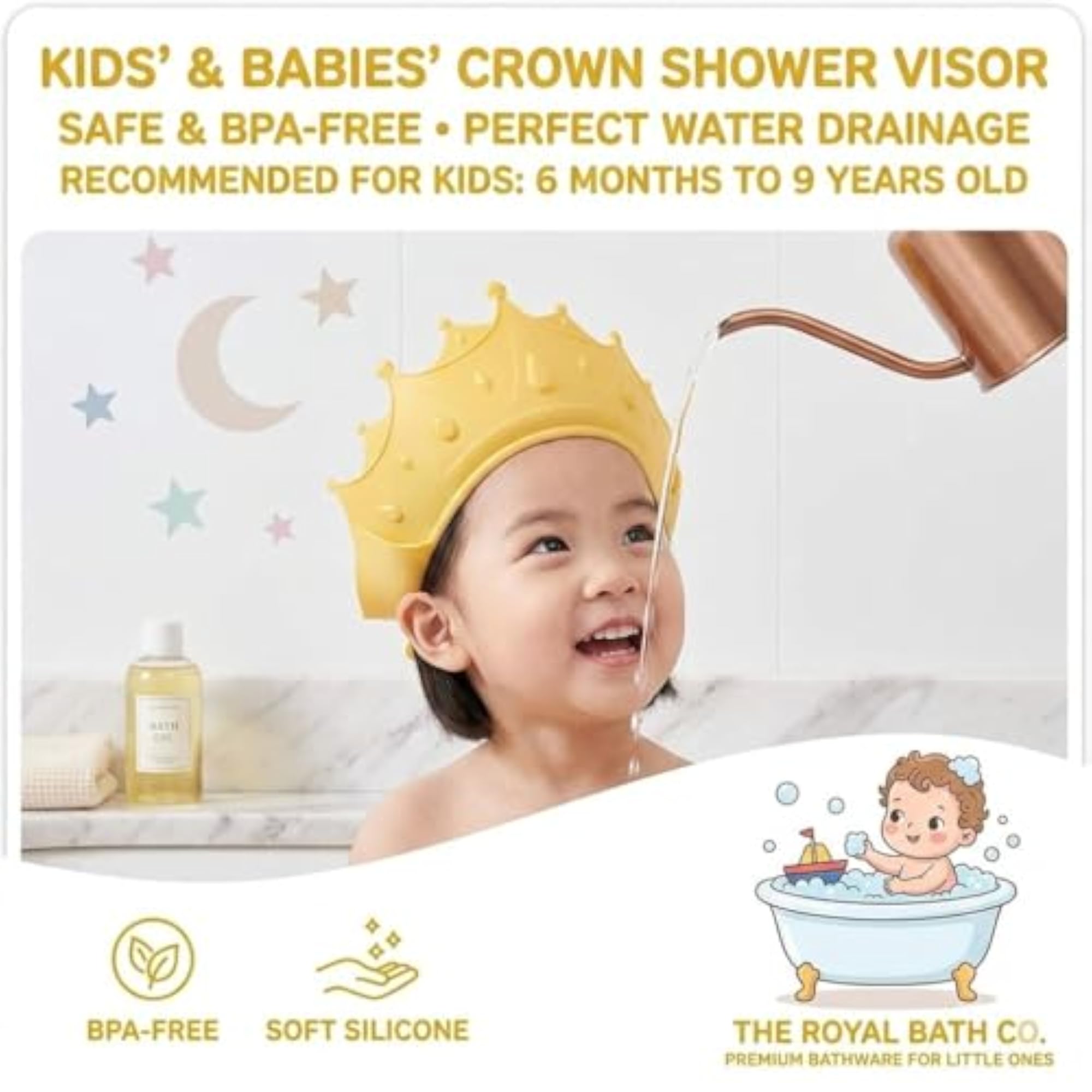 King Baby Shower Cap for Toddlers, Adjustable Waterproof Visor Cap