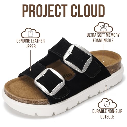 Image of Project Cloud 100% Genuine Leather Platform Sandals Women Footwear - Wedge Chunky Slides for Women 2026 with Memory Foam Insole & Cork Footbed Womens Sandals (GreeceChunky)