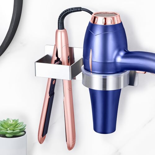 XILIMEN Soporte para Secador de Pelo de Pared sin Taladrar, Soporte para Secador de Pelo y Plancha de Pelo, Soporte Autoadhesivo para Plancha de Pelo para