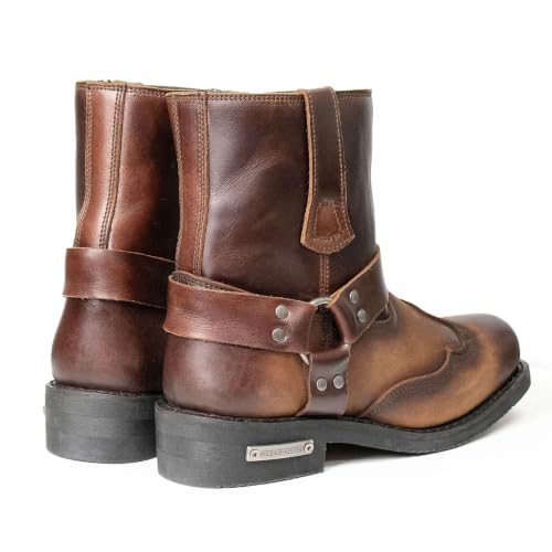 Image of Milwaukee Leather Men's Distressed Gray Leather 11-inch Classic Harness Square Toe Motorcycle Boots MBM9006 | Premium Material, Square Toe, Rider Ready, Durable Everyday Wear