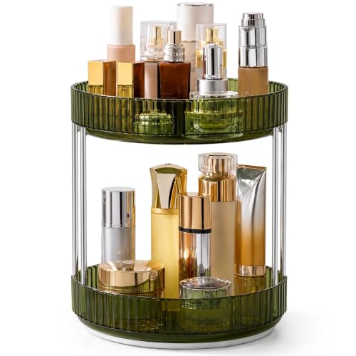 Image of MECHDEL Makeup Organiser Box with Drawers, Perfume, Cosmetic and Skincare Storage Stand, Dressing Table Organiser for Lipstick, Nail Polish (360 Rotating-Transparent Green, 2 Tier)