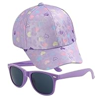 ZXTGBQ Kappe Kinder, Baseballkappe Sonnenbrillen Set für Mädchen, Cap MäDchen, UV Schutz, Verstellbar, Cap Kinder Mädchen 3-8 Jahre, Geschenke für Mädchen (52-54CM)