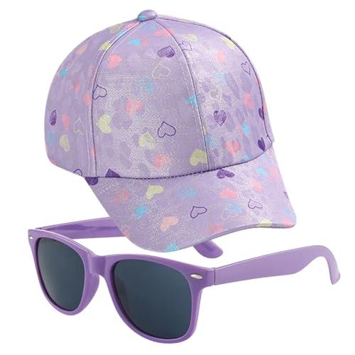 ZXTGBQ Kappe Kinder, Baseballkappe Sonnenbrillen Set für Mädchen, Cap MäDchen, UV Schutz, Verstellbar, Cap Kinder Mädchen 3-8 Jahre, Geschenke für Mädchen (52-54CM)