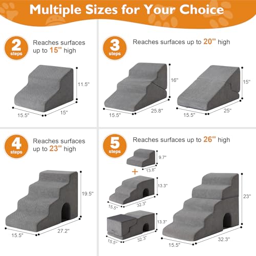 Ahpmeoa Dog Stairs for Bed 23'' H, 5-Step Dog Steps for High Bed, Grey by Ahpmeoa - Used condition - Image 3