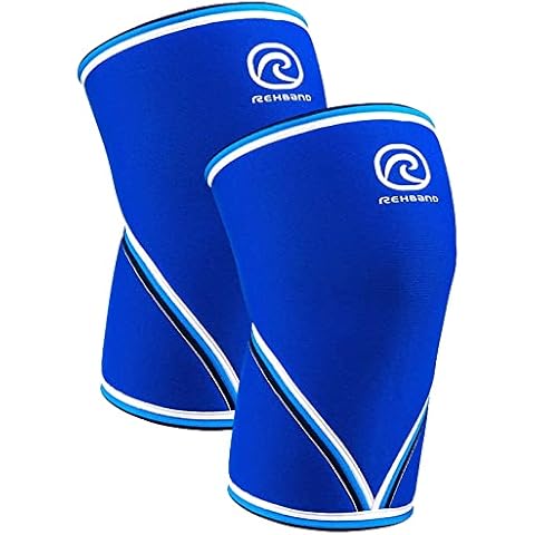 Rehband 7051 Classic 7mm V-Knee-Sleeve for Weightlifting, Competition Grade Powerlifting Knee Sleeve, Compression Sleeve for Crossfit, Squats, Gym, Colour:Blue - 1 Pair, Size:Medium Cover