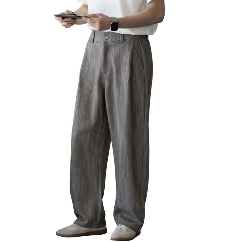 marivoné Men's Straight Leg Suit Pants Lightweight Breathable Semi Elastic Waist Trousers-picture-32