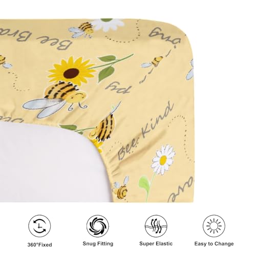 Image of Sweet Bees Honey Sunflowers Daisy Fitted Baby Crib Sheet for Girl Boy 52 inchx28 inch Bee Quote Flowers Soft Breathable Crib Mattres Cover Bees Baby Bed Sheets for Standard Crib and Toddler Mattresses