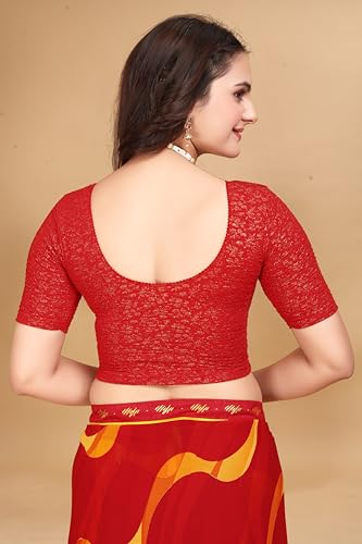 Image of SFT Women's Polycotton Readymade Saree Blouse with Round Neck Half Sleeves Solid Pattern Regular Fit Pull On Closure and Standard Length