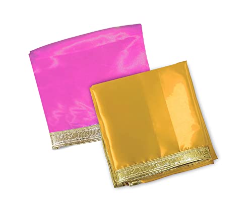 Image of Pooja Cloth for Mandir and Multi Purpose Use (Pink & Yellow)