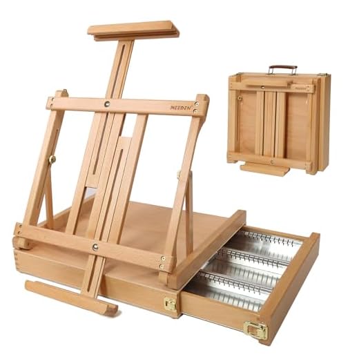 MEEDEN Studio Sketchbox Caballete de mesa con cajón forrado de metal – Caballete de mesa de madera de haya maciza ajustable y caballete de dibujo