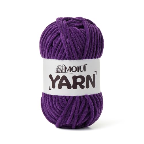 Image of Fluffy Chenille Yarn for Crocheting, Chunky Velvet Yarns for Crochet Amigurumi, Baby Yarn for Crocheting Soft Blanket, 87.4yds /3.5 oz Bulky Yarns for Crafts /Hats /Shoes /Socks (Violet)