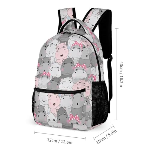 Hippo Backpack for Kids Girls Boys School, 16 Inches Cute Hippo Theme Bookbag, Adjustable, Lightweight, Large Capacity, Colorful Hippo Backpack for School3