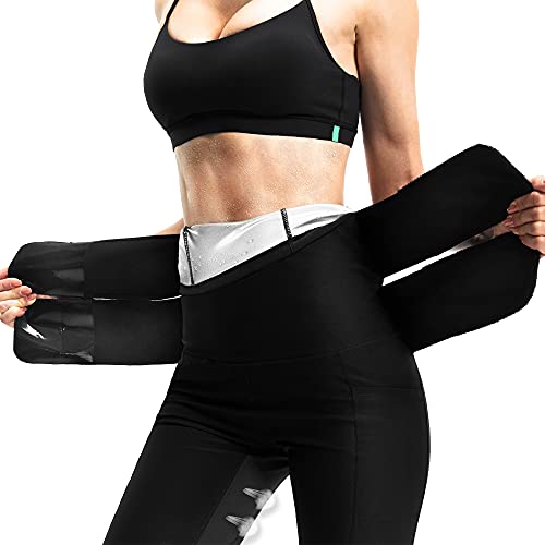 BVVU Sauna Pants for Women Sweat High Waist Waist Trainer Leggings with Pocket for Workout Gym Yoga Exercise Training Black (XX-Large, Black Compression Sauna Pants)