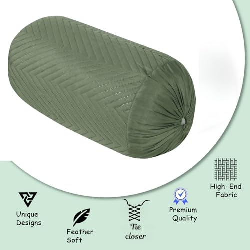 Image of RD TREND Glace Cotton Quilted Bolster Cover Size-16x32 Inches | Soft & Durable Cylindrical Pillow Cover for Bolster Pillow | Perfect for Sofa, Diwan,Couch & Bed Decor (Miltry Green)