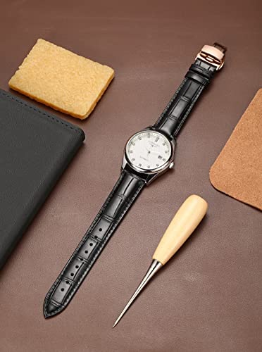 Image of Moran Genuine Leather Band Alligator and Cowhide Replacement Deployment Buckle Watch strap18mm to 24mm Crocodile Leather Strap for Men's and Women's