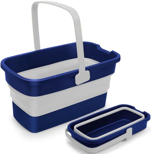 Collapsible Mop Bucket for Cleaning with Handle Silicone Square Wash Bucket for Windows Cleaning Car Washing Cleaning Supplies Organizer Plastic Water Bucket