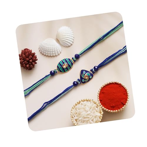 Image of eCraftIndia Set of 2 Beautiful Kundan Pearls Beads Designer Rakhis with Roli Chawal Pack