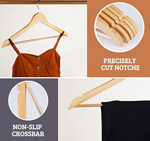 Houísm Wooden Hangers 30 Pack, Solid Wooden Suit Hangers Coat Hangers With Non-Slip Pants Bar, 360° Swivel Hook & Notches, Smooth Finish, Heavy Duty Clothes Hangers For Coats, Suits, Pants And Jackets #TOP3