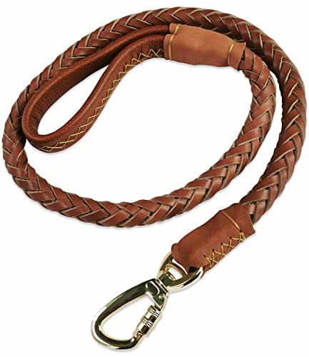 OCSOSO® Durable 3.6ft Long Brown Genuine Leather Braided Pet Dogs Leash Training Lead for Large Dogs With Soft Handle 1Inch Wide by OCSOSO Cover