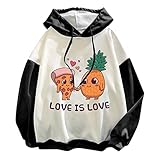 Sumeiwilly Mit Taschen Übergröße Strickpullover Damen Sweatshirt Langarm Musterdruck Pulli Sweatshirt Hoodie Winter Casual Kapuzenpullover Verdickung Übergangsmantel Lose Kordelzug