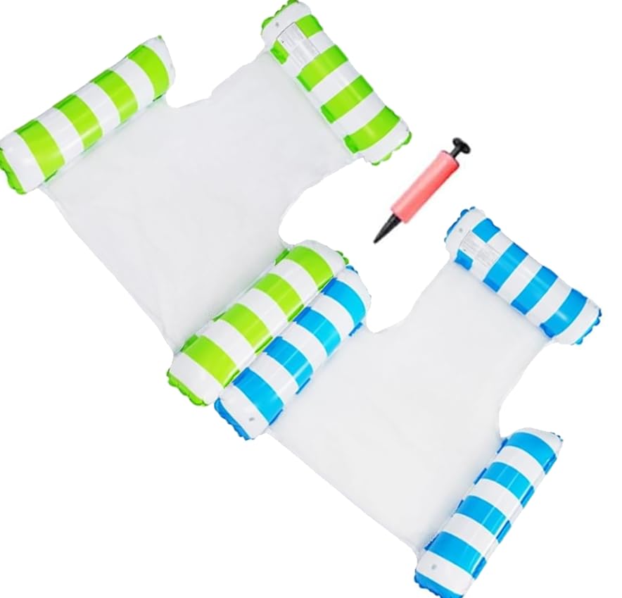 2 Pack 3-Tube Thickened Inflatable Pool Floats, Adult Swimming Rafts Floating Bed, Water Lounge Mattress for Summer Beach & Pool Party(GREEN&BLUE)
