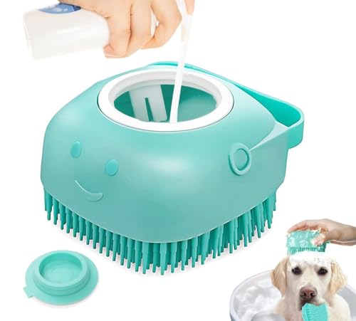LEO-PAUL Brosse de Bain pour Chien et Chat en Silicone Souple - Réservoir Distributeur de Shampoing Intégré - Massage et Toilettage Doux pour Poils Courts et Longs...