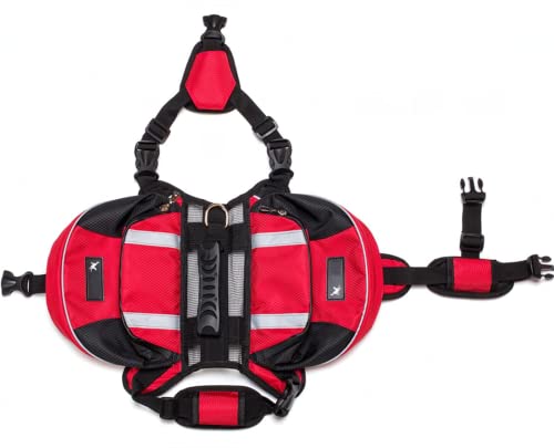 Satteltasche Hunderucksack für Mittlere Große Hunde, Packtaschen Rucksack für Reisen Wandern Training, Reflektierende Wasserdicht Verstellbare Kabelbaumweste mit Griff (grün, L (Hund 28kg - 40kg)