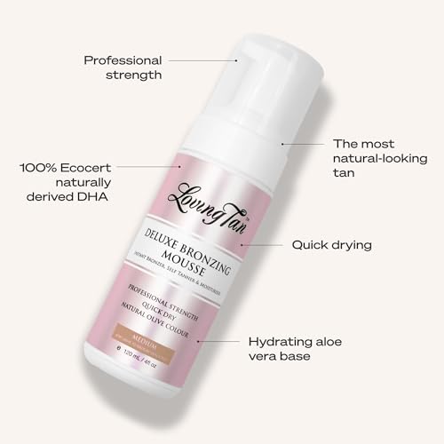 Image of Loving Tan Deluxe Self Tanning Bronzing Mousse, Medium - Streak Free, Professional Quality Sunless Tanning - Up to 5 Self Tanner Applications per Bottle, Cruelty Free, Naturally Derived DHA - 4 FL Oz