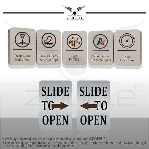 Image of Slide to Open Sign, 6x4 Inch, Durable Steel, Self-Adhesive